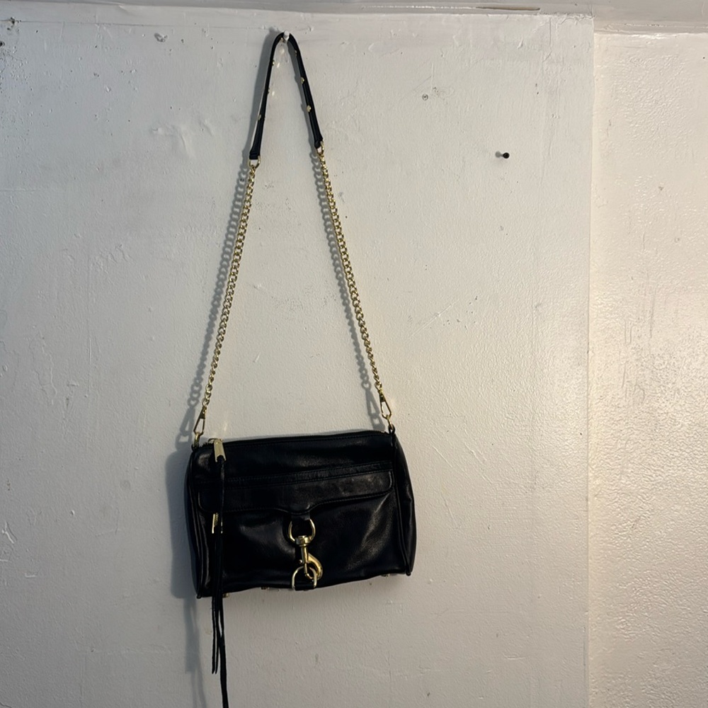 Rebecca Minkoff Black and Gold Shoulder Bag with Fringe Detail pre-owned